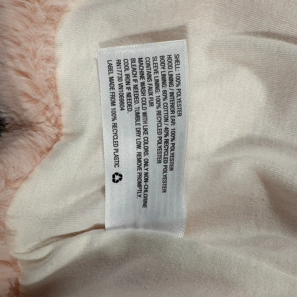 Cat & Jack Girls Peach Pink Faux Fur Hooded Jacket with Animal Ears Size 2T